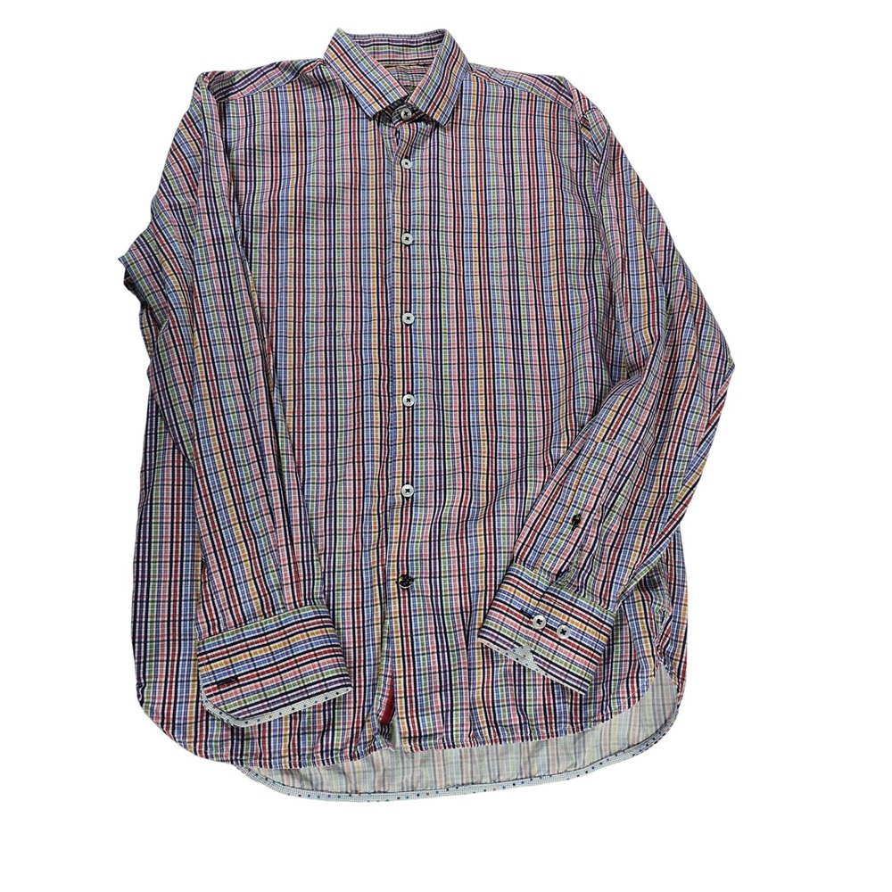 Luciano Visconti Men's Plaid Button Down Shirt Multi‎ Color Long Sleeve Size M